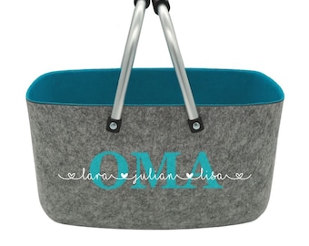 Shopping basket|Storage|Felt basket|Turquoise/Grey