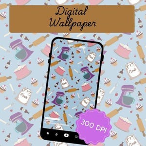 Baking Lover iPhone Wallpaper | Cute Baking Pattern Phone Background | Cupcakes, Mixer & Cakes | iPhone _ iPad Digital Download