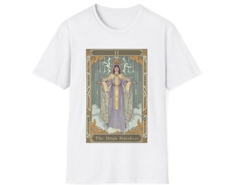 Mysterious High Priestess Tarot T-Shirt - Mystical Graphic Tee for Women and Men - II Card Illustration