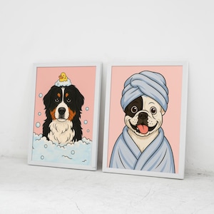 Custom Digital Pet Portrait in Bathtub, Funny Bathroom Art Download, Personalized Pet Wall Art for Kids, Printable Pet Gift Idea