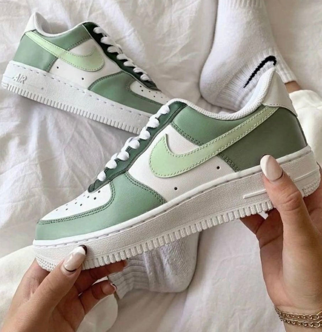 Customised Sage Green Personalised Air Force 1 Custom Shoes