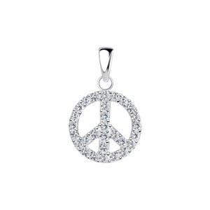 STERLING SILVER Pendant, Peace Sign Necklace, Women's, Cubic Zirconia Stone Set, 12mm, 16-20" Chain Option, Gift Box