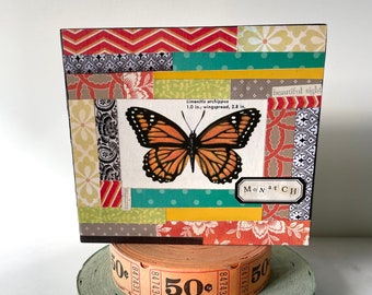 Vintage Butterfly Wood Art Block, Original Butterfly Collage, Colorful Mixed Media Collage Art
