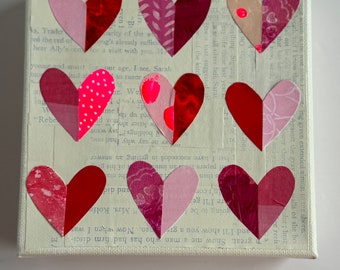 Heart collage, handmade heart art, original mixed media collage, gift for best friend, pink heart art, whimsical heart art