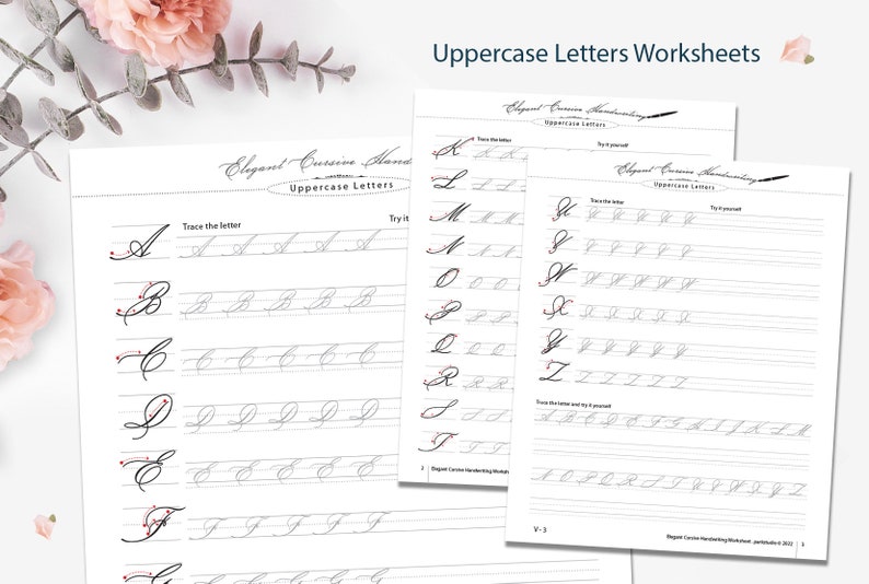 Elegant Cursive Practice Worksheets/printable Handwriting Workbook V3 ...