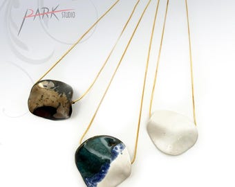 N67 Wave - Ceramic Jewelry, Handmade Pottery Pendant Necklace (Each Necklace)
