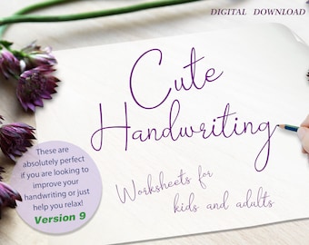 Cute Cursive Handwriting Practice Worksheets / Printable Handwriting Workbook V9