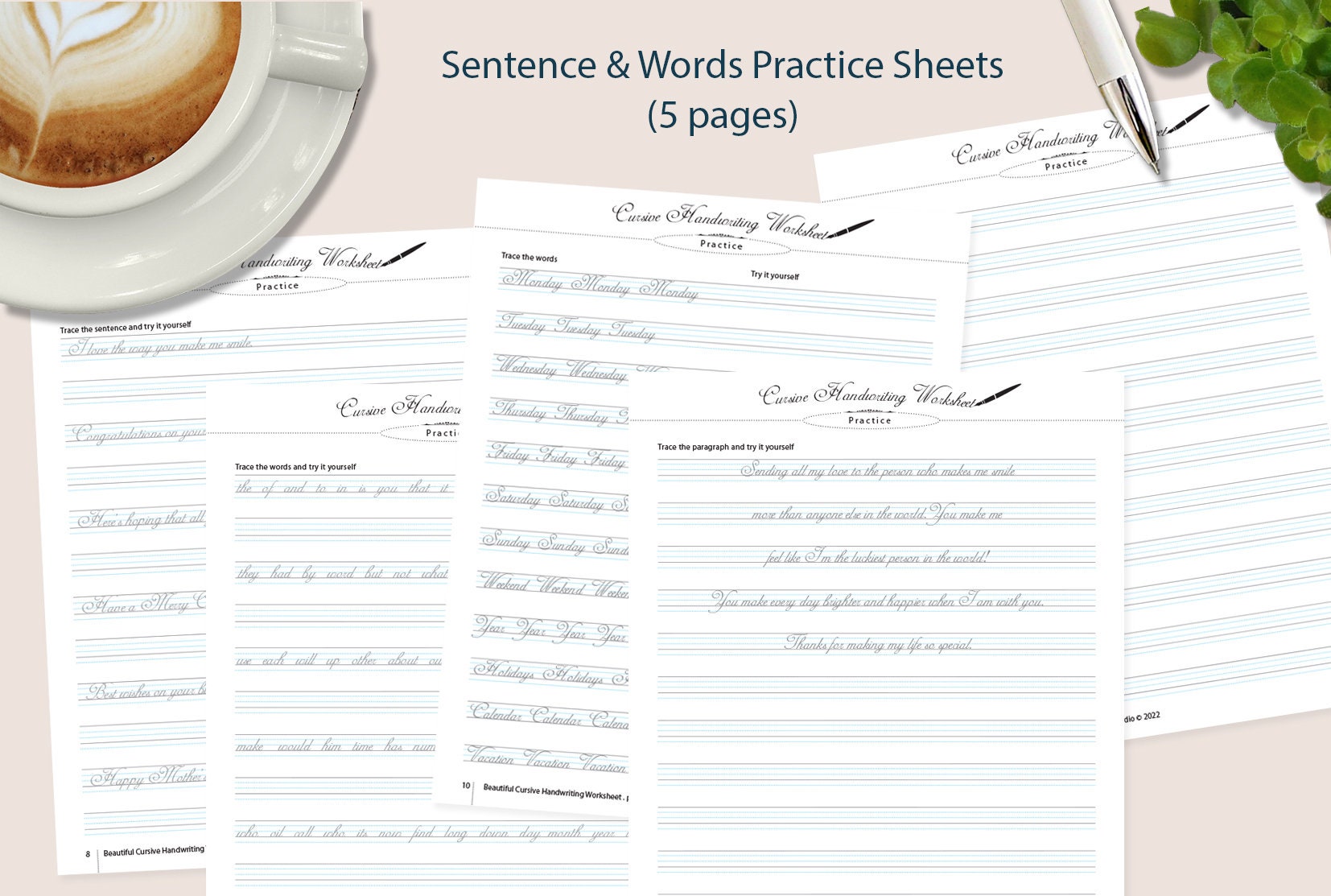 Beautiful Cursive Handwriting Practice Worksheets / Printable ...