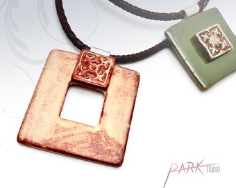 N43 Square Room - Ceramic Jewelry, Handmade Pottery Pendant Necklace (Each Necklace)