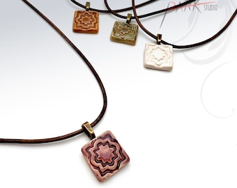 N45 Mini Square - Ceramic Jewelry, Handmade Pottery Pendant Necklace (Each Necklace)