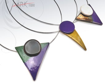 N46 Triangle - Ceramic Jewelry, Handmade Pottery Pendant Necklace (Each Necklace)