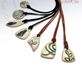 N64 Indian - Ceramic Jewelry, Handmade Pottery Pendant Necklace (Each Necklace)