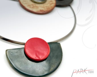 N41 Half Moon - Ceramic Jewelry, Handmade Pottery Pendant Necklace (Each Necklace)