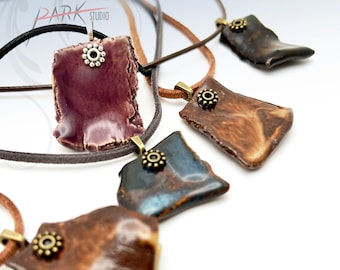 Ceramic Jewelry, Handmade Pottery Pendant Necklace (Each Necklace)