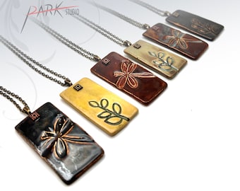N59 Square Leaves - Ceramic Jewelry, Handmade Pottery Pendant Necklace (Each Necklace)
