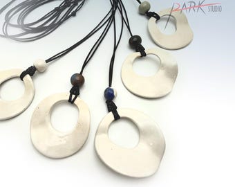 N65 Wave - Ceramic Jewelry, Handmade Pottery Pendant Necklace (Each Necklace)