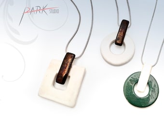 N20 Modern Shapes - Ceramic Jewelry, Necklace, Handmade Pottery Pendant (Each Necklace)
