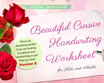 Beautiful Cursive Handwriting Practice Worksheets / Printable Handwriting Workbook V8