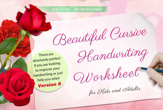 Beautiful Cursive Handwriting Practice Worksheets / Printable Handwriting Workbook V8