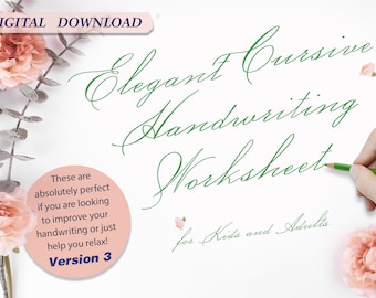 Elegante Schreibschrift Übungsblätter / Printable Handschrift Übungsbuch V3