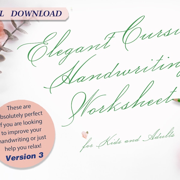 Hojas de ejercicios elegantes para practicar la escritura cursiva/Libro de ejercicios de escritura a mano imprimible V3