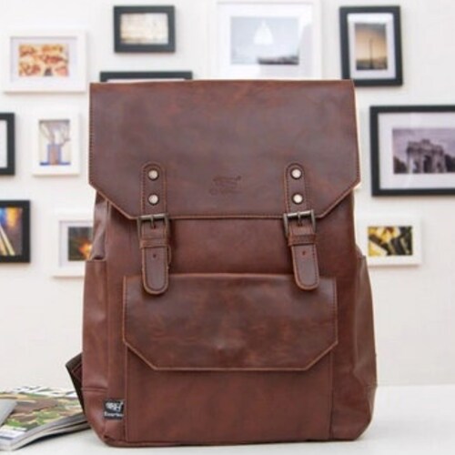Faux Leather Brown Backpack Vegan Backpack Water Resistant Etsy Canada
