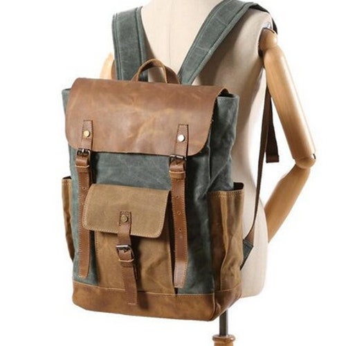 Leather and Canvas Laptop Backpack - Etsy