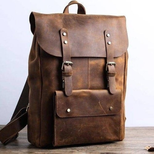 Full Grain Leather Backpack for Men Brown Laptop Backpack - Etsy