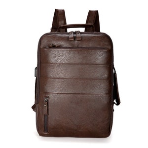 Vegan Leather Backpack Vintage Laptop Bookbag for Unisex Brown - Etsy