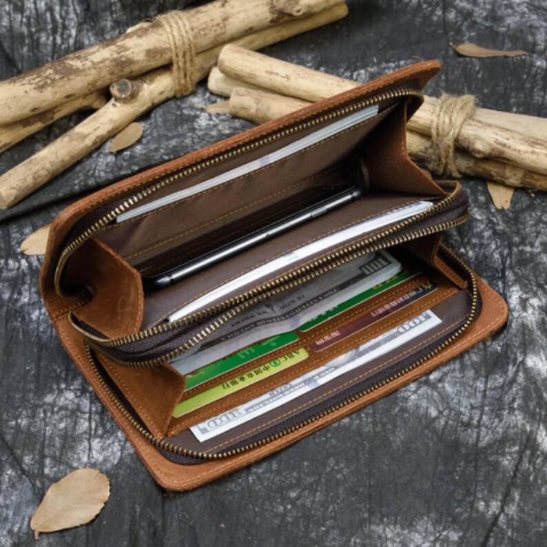 Double Zip Leather Wallet genuine Leather Wallet Women Etsy