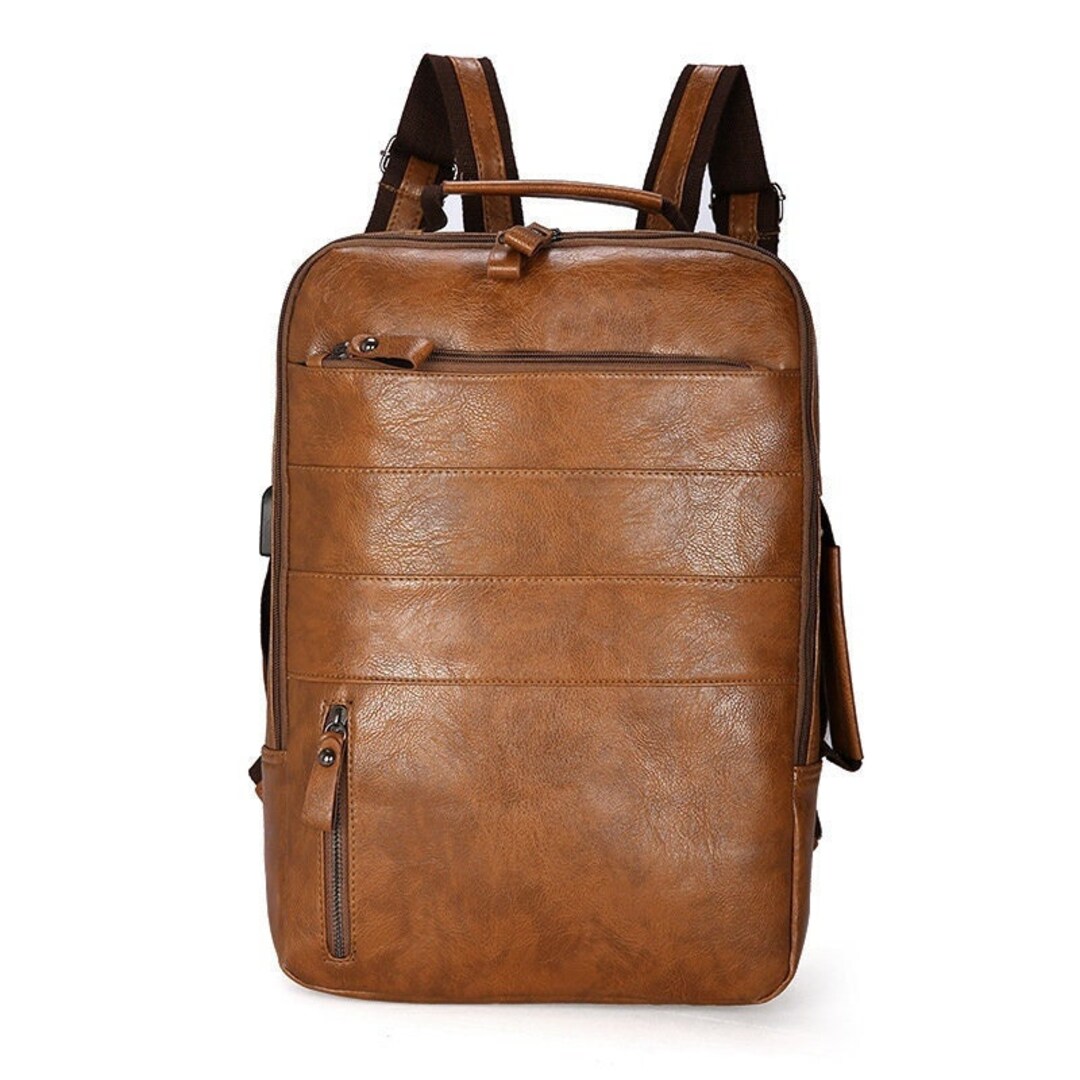 Vegan Leather Backpack Vintage Laptop Bookbag for Unisex Brown - Etsy