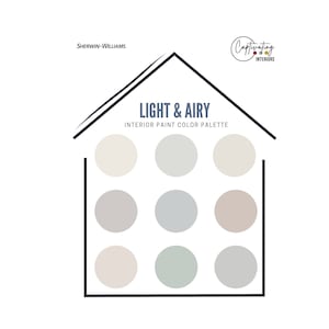 Licht en luchtig neutraal verfkleurenpalet, door ontwerper samengestelde kleuren voor het huisontwerp van 2022, Sherwin Williams Paints complementair kleurenschema