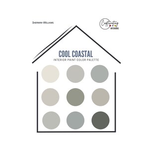 Coole Küsten-Komplett-Hausfarben-Farbpalette, Designer-kuratierte Sherwin Williams-Farben in komplementärer Farbgebung, zeitlose Trends