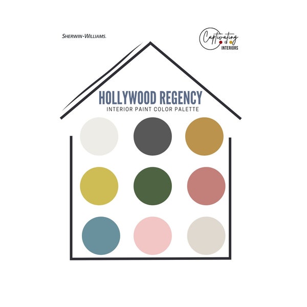 Hollywood Regency Paint Color Palette, Designer-Curated Sherwin Williams Paints in Complementary Color Scheme, Sophisticated Glamour