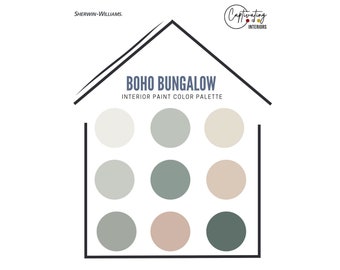 Boho Bungalow Complete House Paint Palette, 2022 Designer-Curated Sherwin Williams Paints in Complementary Color Scheme, Timeless Elegance