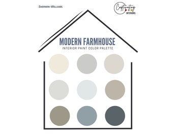 Sherwin Williams Modern Farmhouse Interior Paint Palette, 2022 Designer-Curated Colors for the Complete Home, Complementary Color Scheme