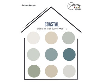 Coastal Paint Color Palette, Designer-Curated Colors for the Complete Home, Sherwin Williams Paints in Complementary Color Scheme, Timeless