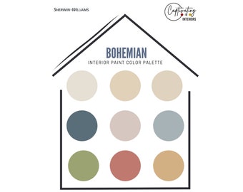 Bohemian Paint Palette  for Complete House, Designer-Curated Colors, Sherwin Williams Paints in Complementary Color Scheme, Warm Colors