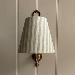 Cream & Duck Egg Stripe Luxury Candle Clip Lampshade. Bespoke. Handmade. Wall Lights. Chandeliers.