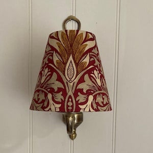 William Morris Snakeshead Claret & Gold Candle Clip Lampshade. Bespoke. Handmade. Wall Lights. Chandeliers.