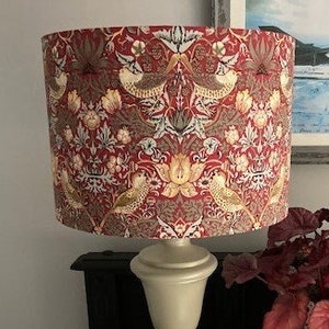 William Morris Strawberry Thief Red Luxury Lampshade. Bespoke. Handmade table or pendant shades in 20cm, 30cm or 40cm.