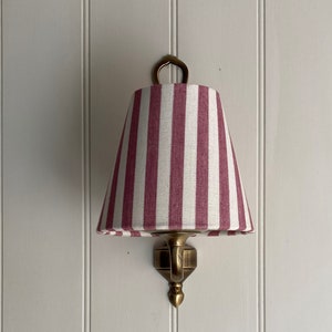 Raspberry Striped Luxury Candle Clip Lampshade. Bespoke. Handmade. Wall Lights. Chandeliers.