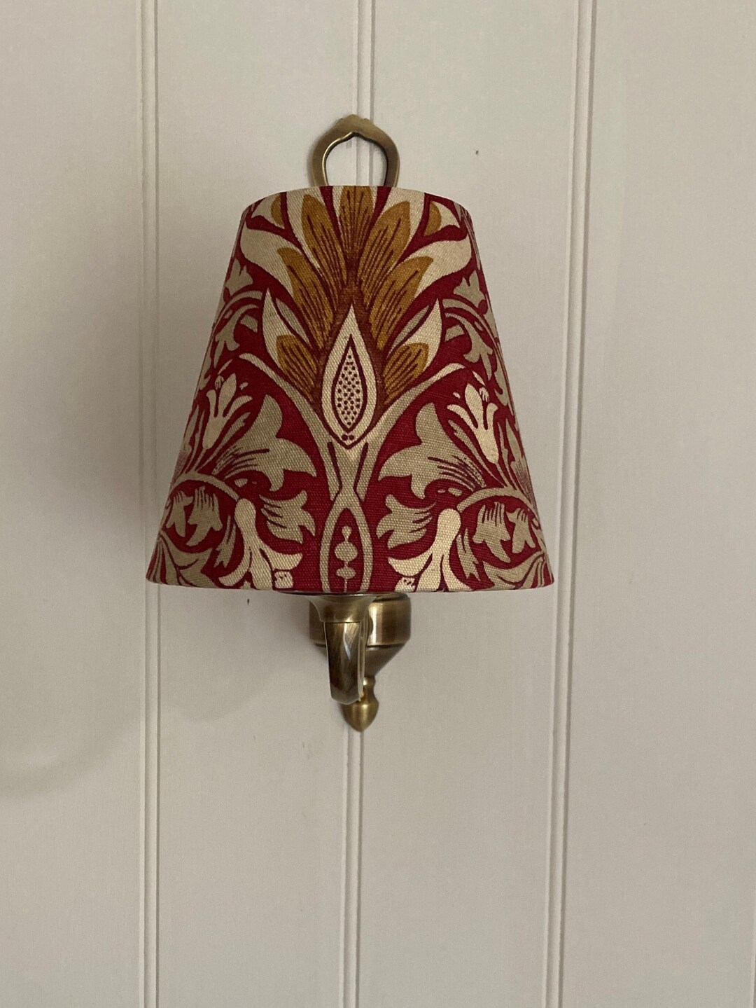 William Morris Snakeshead Claret & Gold Candle Clip Lampshade. Bespoke