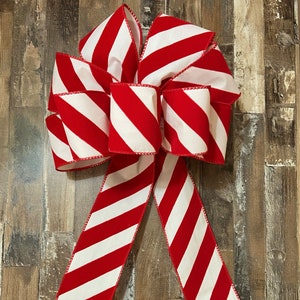 Candy Cane Striped Bow Decorative Christmas Bow for Mantles, Trees, Wreaths, Mirrors, Mailboxes