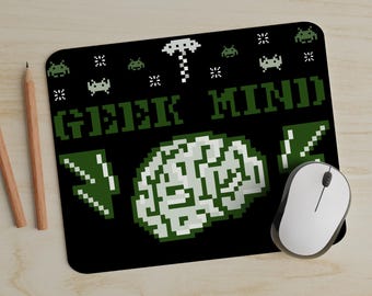 Geek Mind Black Mousepad, Desk Accessory, Retro Gamer Mat