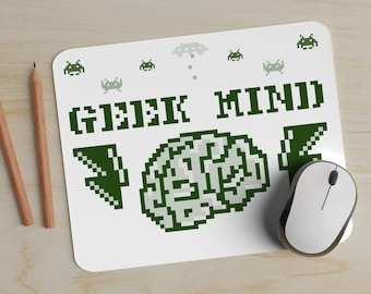 Geek Mind white Mousepad, Desk Accessory, Retro Gamer Mat