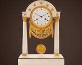 Luxury Antique French Louis XVI - Directoire 19th Century Gilt Bronze And White Marble Portico Mantel Clock Artist Valer Berbuter