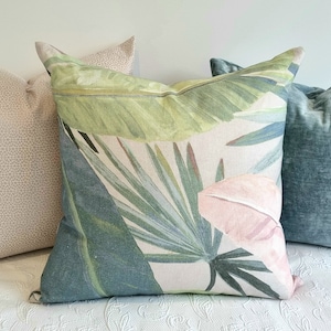 Pink and Blue Linen La Palma Hollywood Cushion Cover/Pillow B2