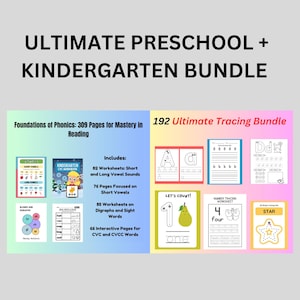 500+ Preschool Pre-K + Kindergarten Learning Bundle, Activity Worksheets, Alphabet, Printable, Morning Work, Homework, Instant Download