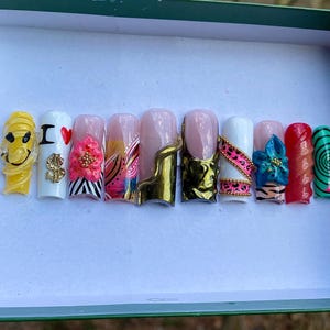 Summer Fine | 10 Luxury Press On Nails | Summer Nails | Freestyle Nails | New Nails | 3D Flower Nails